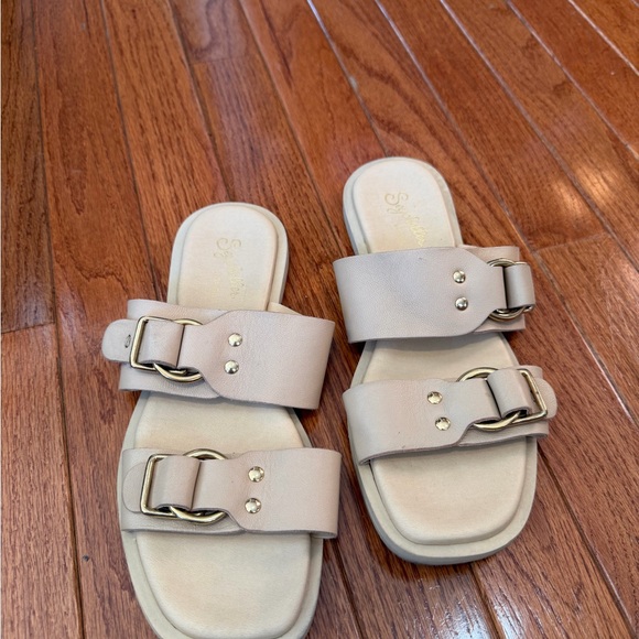 Seychelles Shoes - Seychelles Tan Leather Double Strap Slide Sandals Size 6